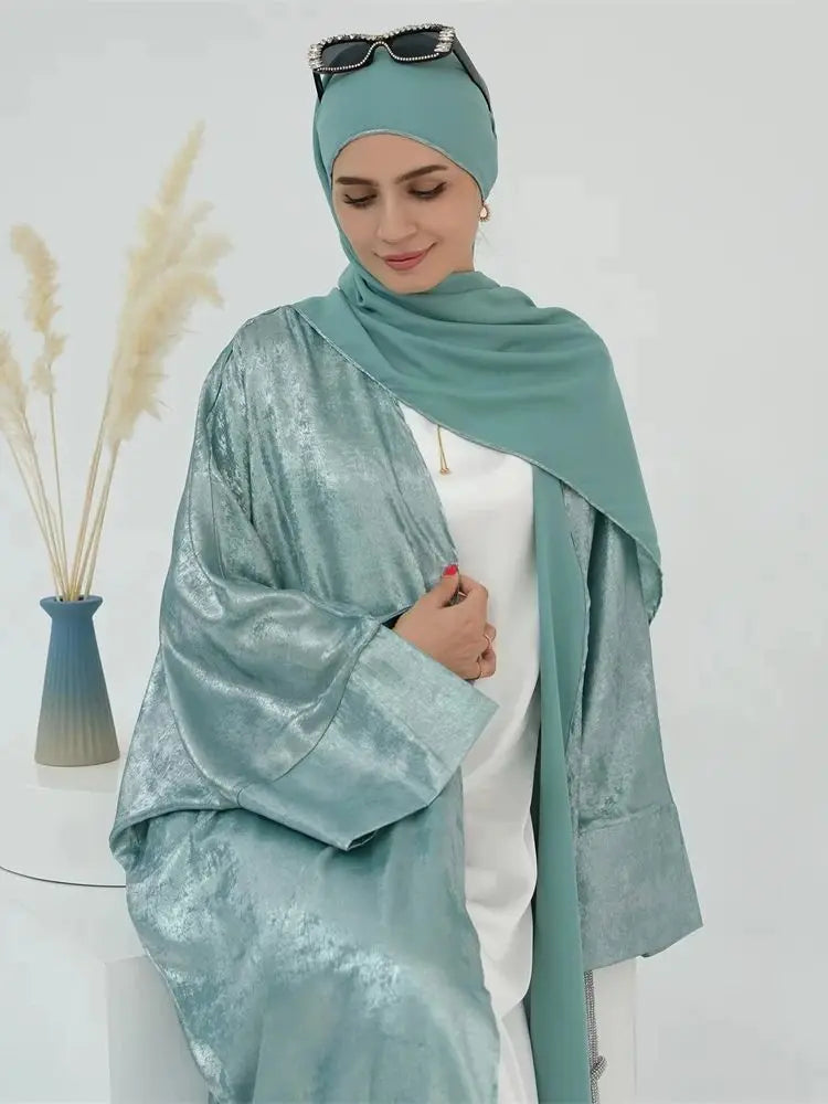 Saviig Ramadan Eid Satin Kimono Abaya Dubai Luxury Islamic Kaftan Dress