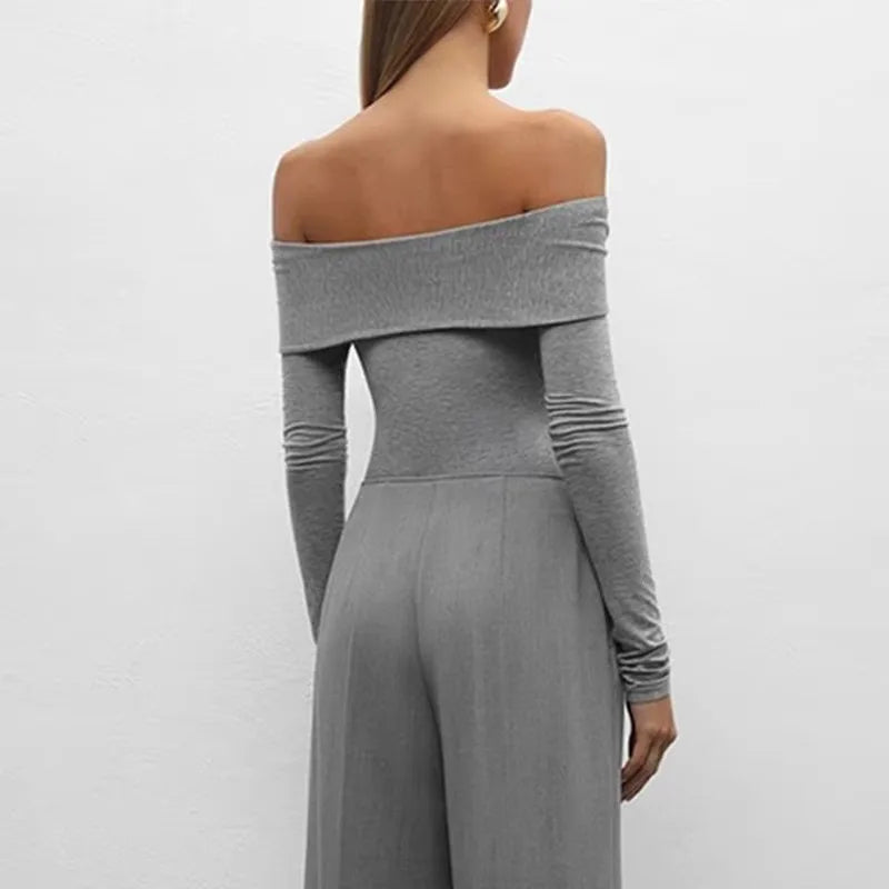 Saviig High Waist Off Shoulder Twist Top Slim Long Sleeve T-Shirt