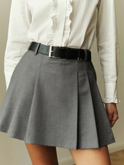 Saviig Solid Color Pleated Mini Skirt for Fashionable Spicy Girls