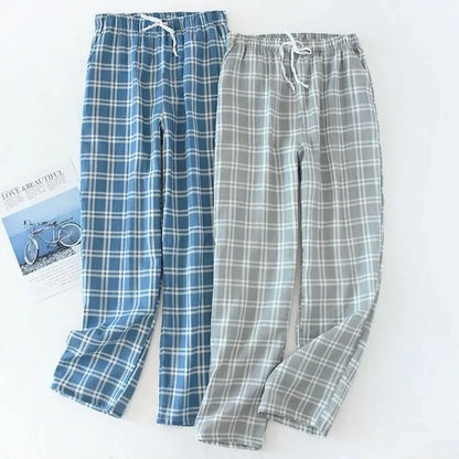 Saviig Plaid Cotton Gauze Sleep Pants for Couples