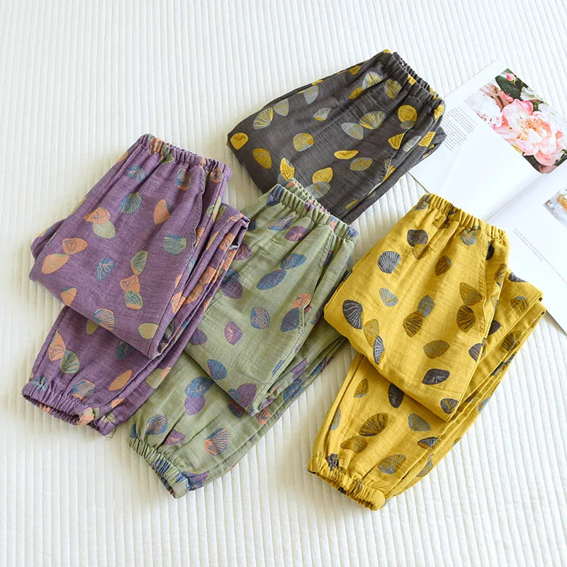 Saviig Women's Cotton Japanese Sleeping Pants - Spring/Autumn Lightweight Loose Home Pants
