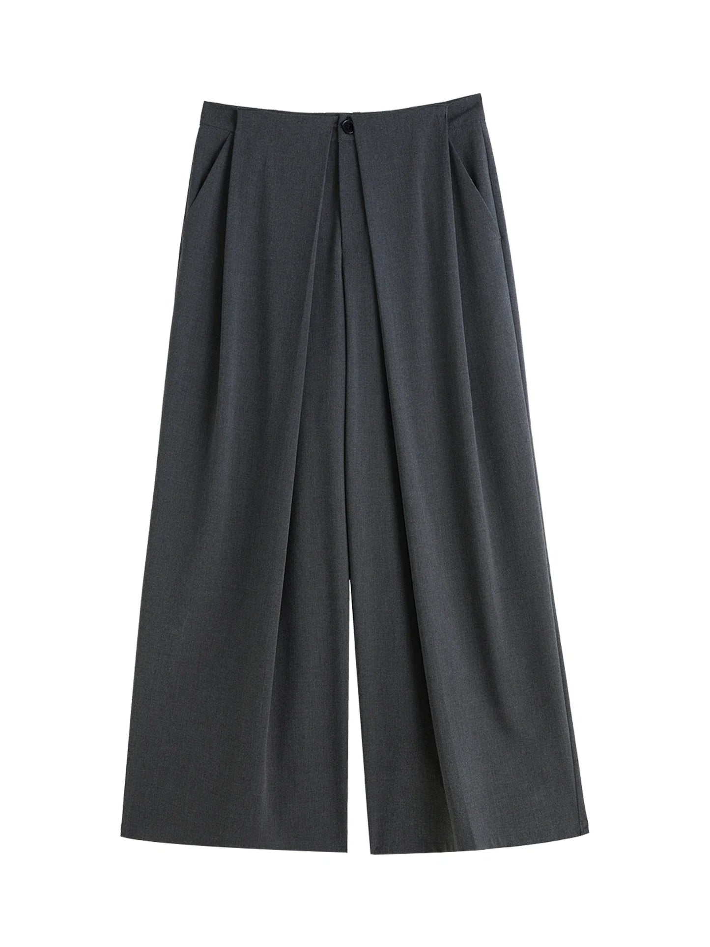 Saviig Pleated Gray Wide-Leg Suit Pants 2024 Autumn Collection