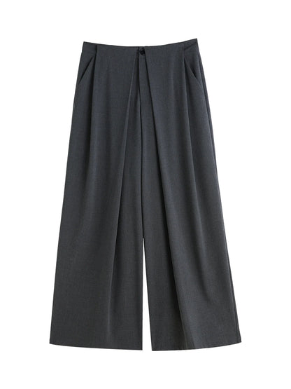 Saviig Pleated Gray Wide-Leg Suit Pants 2024 Autumn Collection