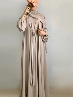 Saviig Ramadan Eid Abaya Kaftan Set with Hijab Dress & Kimono - Women's Muslim Ensemble