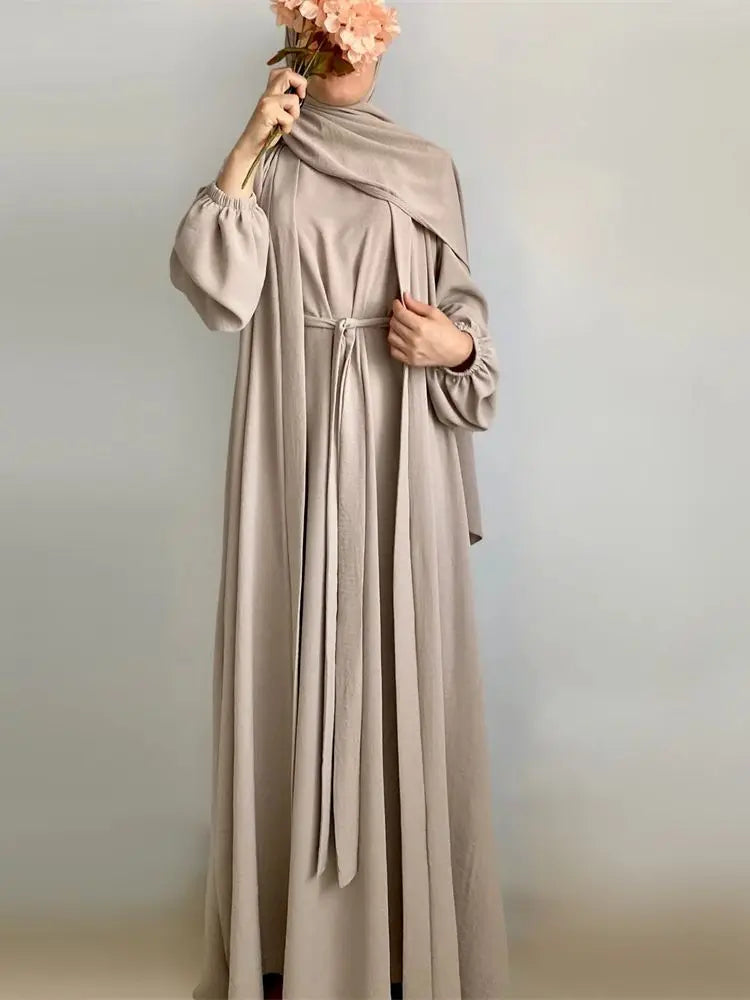 Saviig Ramadan Eid Abaya Kaftan Set with Hijab Dress & Kimono - Women's Muslim Ensemble