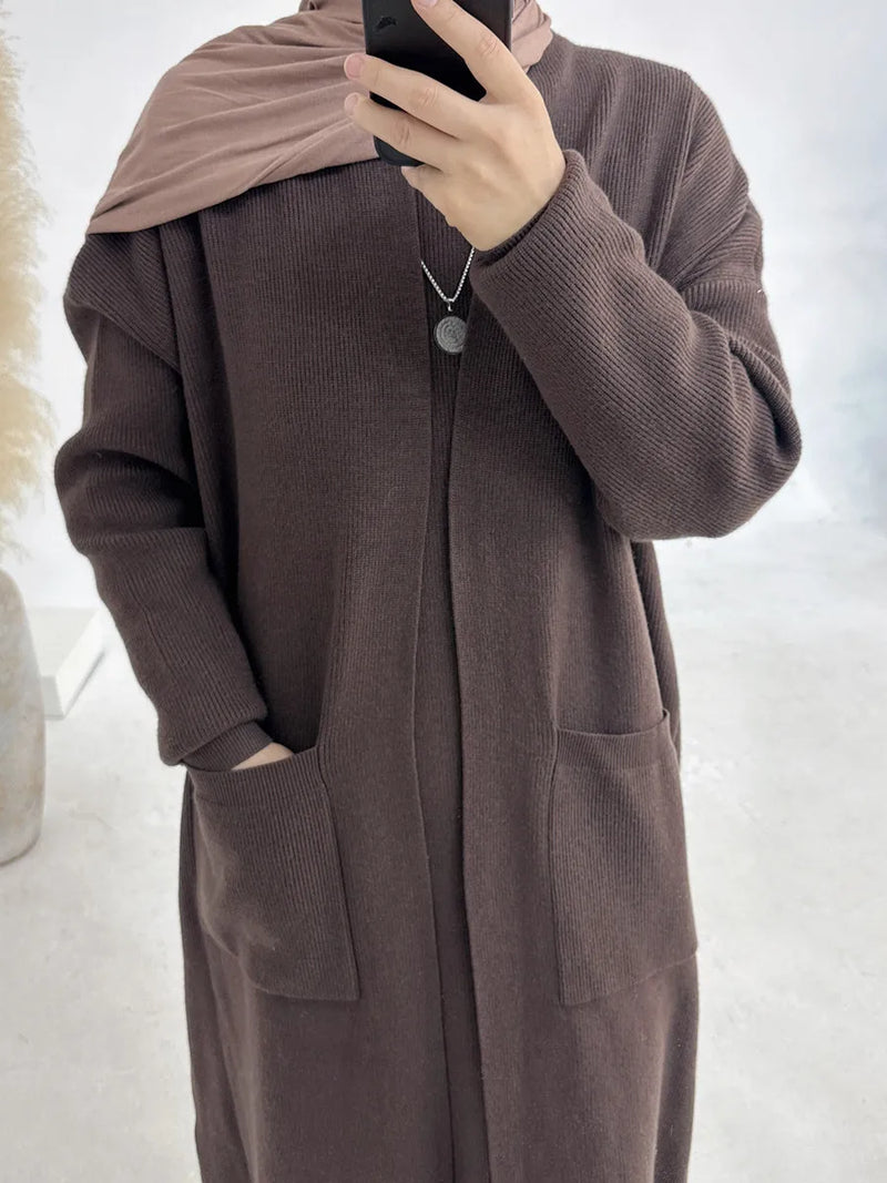 Saviig Winter Thicken Knit Abaya Cardigan for Muslim Women