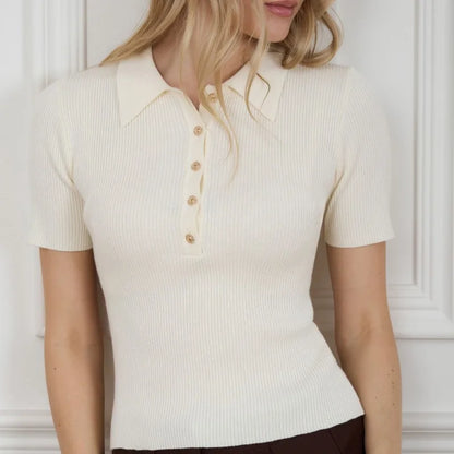 Saviig Solid Ribbed Knit T-shirt: Stylish Slim Fit Office Streetwear Top