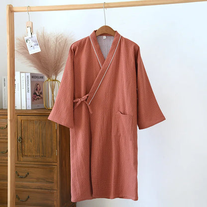 Saviig Japanese Kimono Robe Couple Nightgown 100% Cotton Bathrobe