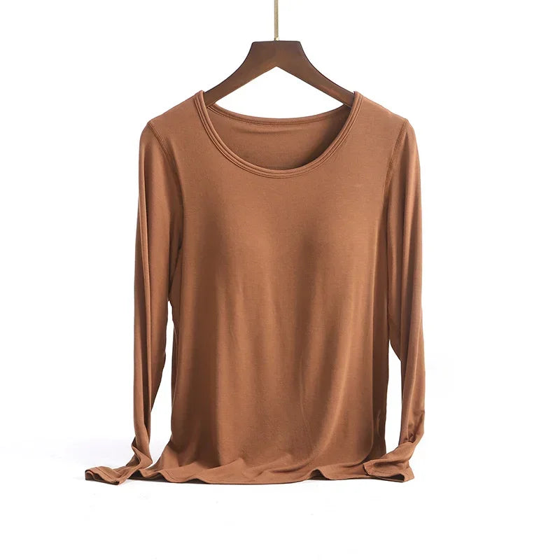 Saviig Long-Sleeved Pajamas with Integrated Bra, Spring/Autumn Women's Home Base Innerwear
