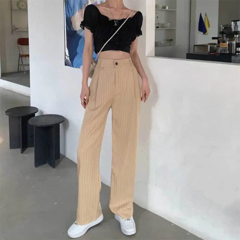 Saviig High Waist Baggy Striped Suit Pants for Women