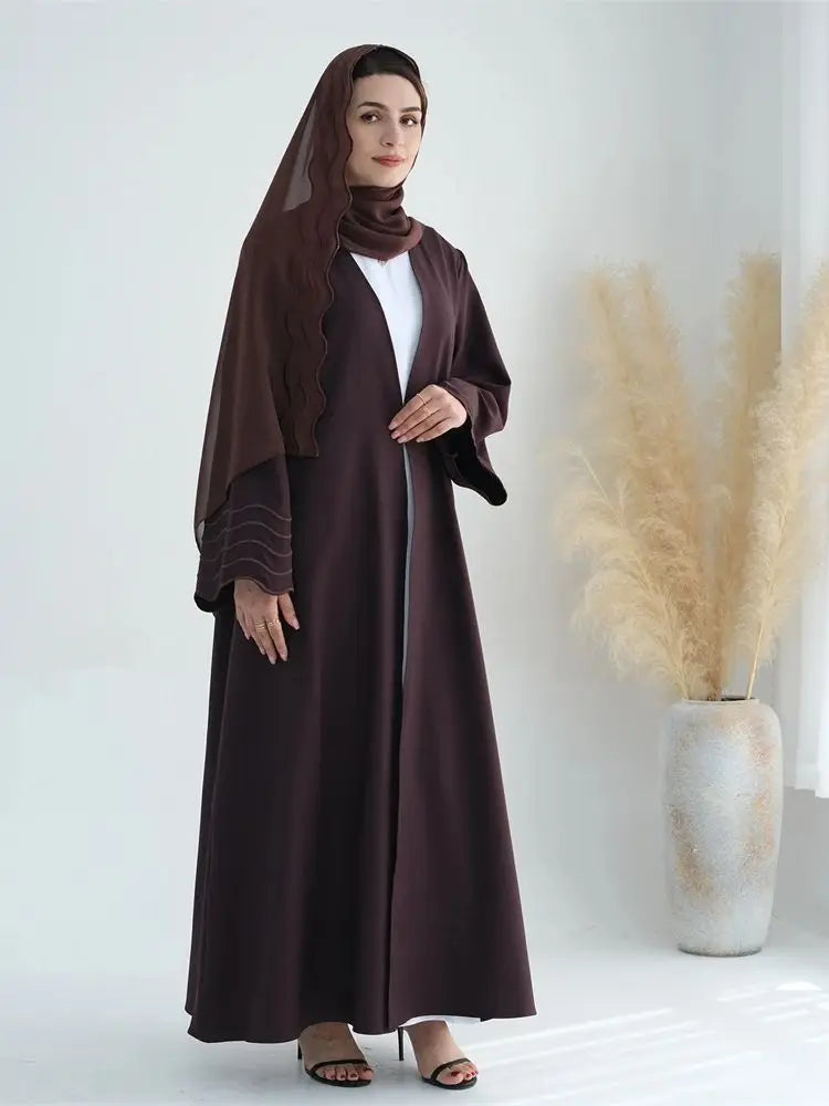 Saviig Ramadan Eid Kimono Abaya Set for Women in Gray Black