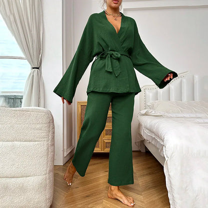 Saviig Women's Cotton Pajama Set with Robe and Kimono Pants