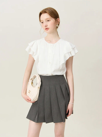 Saviig White Round Neck Short Sleeve Shirt - Women's Summer Casual Top