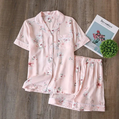 Saviig Summer Pajama Set: Viscose Short-Sleeve Top & Cotton Shorts