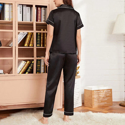 Saviig Heart Embroidered Pajama Set: Satin Button-Down Top & Shorts for Women