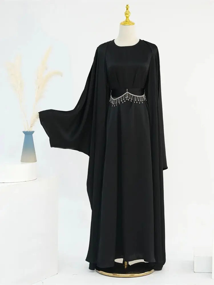 Saviig Ramadan Satin Abaya Dubai Set - Muslim Prayer Clothes Caftan Robe Femmes