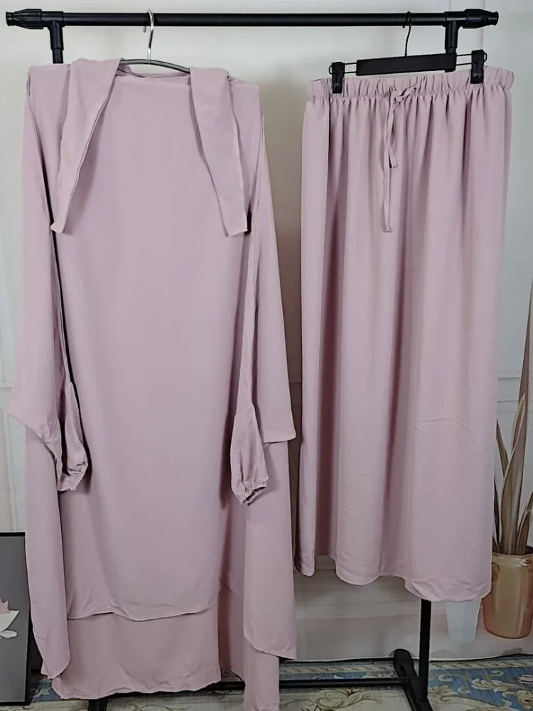 Saviig Ramadan Khimar Set: Long Abaya & Skirt for Muslim Women