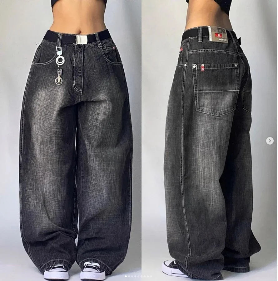 Saviig Retro High Waist Y2K Wide Leg Jeans in Washed Blue