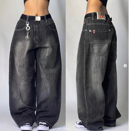 Saviig Retro High Waist Y2K Wide Leg Jeans in Washed Blue