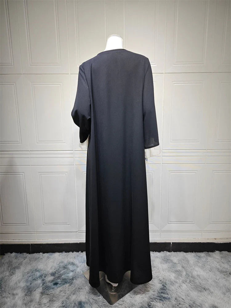Saviig Ramadan Eid Mubarak Abaya Luxury Black Kimono for Modest Muslim Women