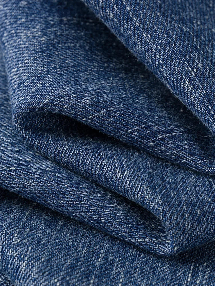 Saviig Cotton Blue Denim Polo Neck Blouse