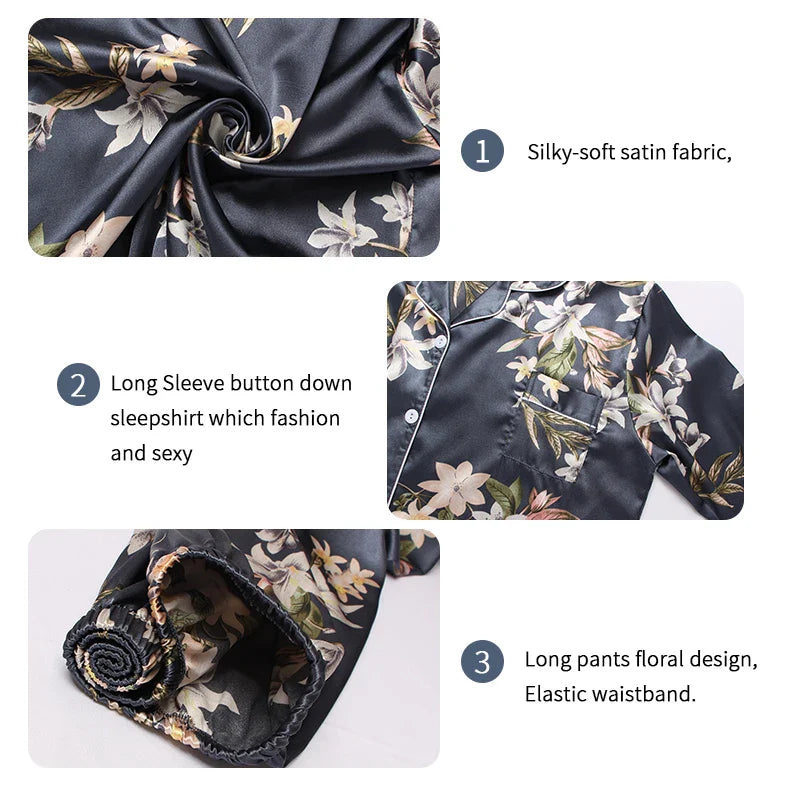 Saviig Floral Satin 2-Piece Pajama Set