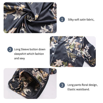 Saviig Floral Satin 2-Piece Pajama Set