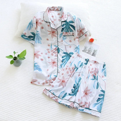 Saviig Summer Pajama Set: Viscose Short-Sleeve Top & Cotton Shorts