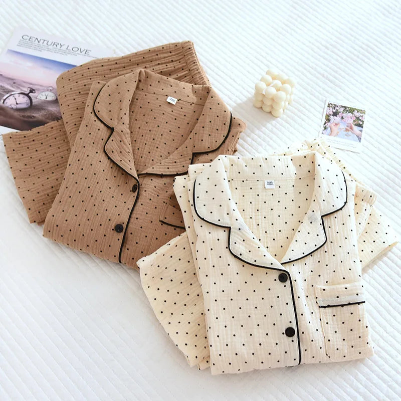 Saviig Cotton Crepe Polka Dot Pajama Set