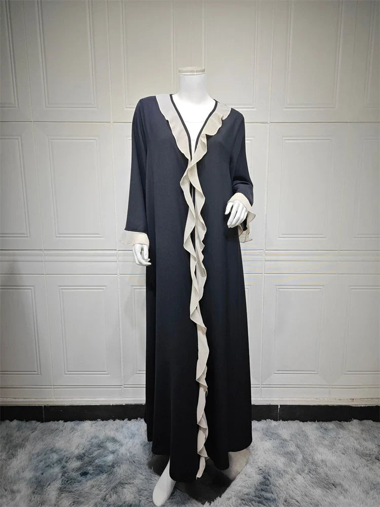 Saviig Ramadan Eid Mubarak Abaya Luxury Black Kimono for Modest Muslim Women