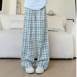 Saviig Plaid Wide Leg Pants: Vintage High Waist Straight Trousers