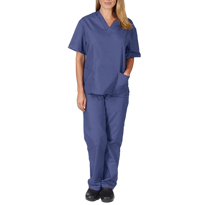 Saviig V-Neck Nurse Uniform Set - Short Sleeve Hospital Workwear