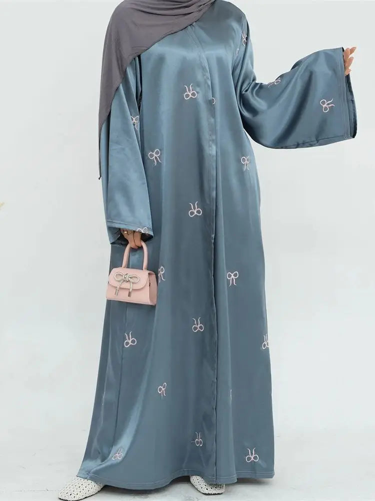 Saviig Ramadan Eid Embroidery Kimono Abaya Dress for Muslim Women
