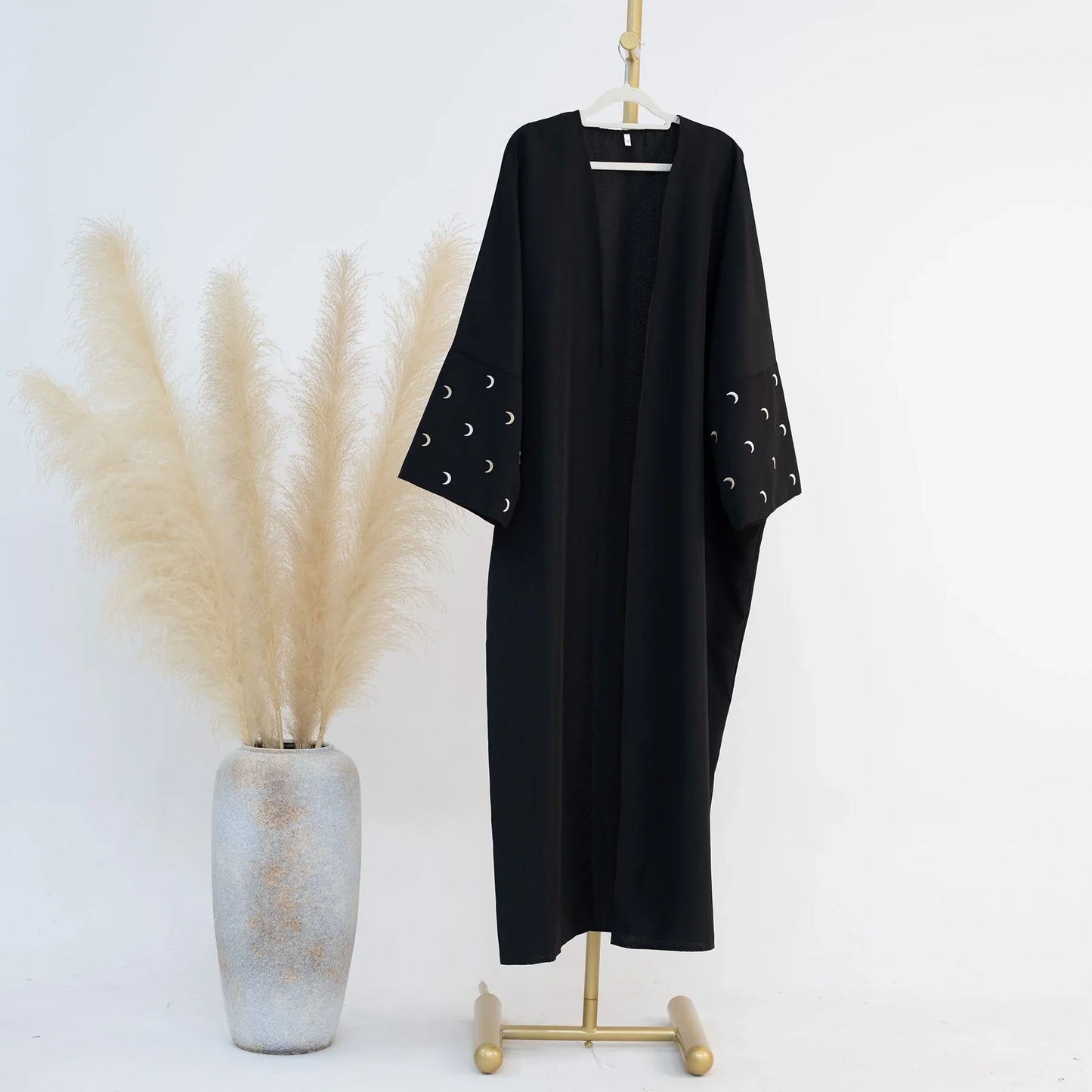 Saviig Moon Embroidery Open Abaya, Batwing Sleeves Kimono for Muslim Women