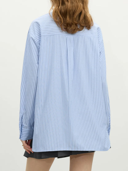 Saviig French Bow Tie Striped Shirt: Office Lady Spring Loose Fit Top