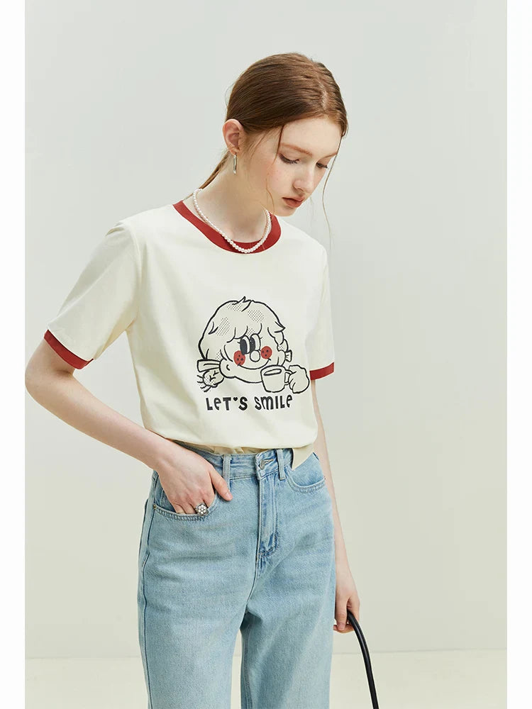 Saviig Retro Letter Print Women's Cotton T-shirt