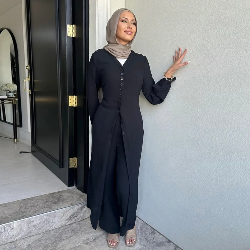 Saviig 2-Piece Hijabi Set: Kimono Abaya with Pants - Ramadan Collection