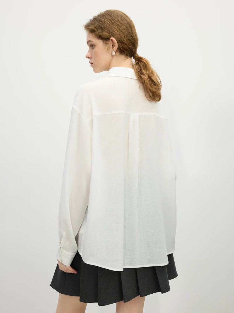 Saviig White Linen Office Blouse Long Sleeve Two-wear Shirt Tops
