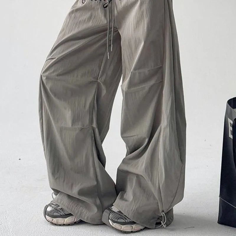 Saviig Gray Harajuku Streetwear Letter Embroidery Cargo Pants