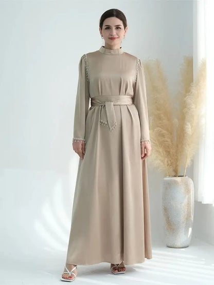 Saviig Ramadan Satin Diamond Abaya Dress for Muslim Women