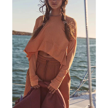 Saviig Long Sleeve Cotton T-Shirt Women's Asymmetrical Korean Fashion Top
