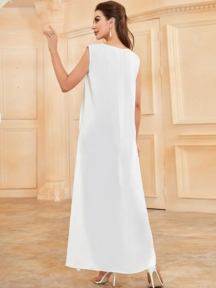 Saviig White Ramadan African Dress Islamic Abaya for Women