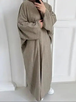 Saviig Batwing Kimono Abaya Dubai Dress for Women - Cotton Linen Muslim Caftan