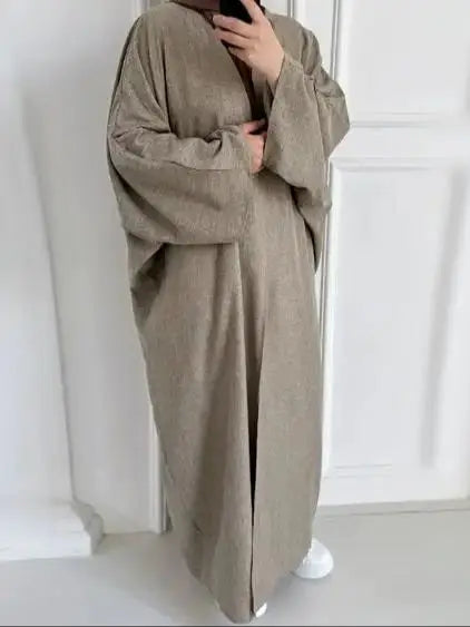 Saviig Batwing Kimono Abaya Dubai Dress for Women - Cotton Linen Muslim Caftan