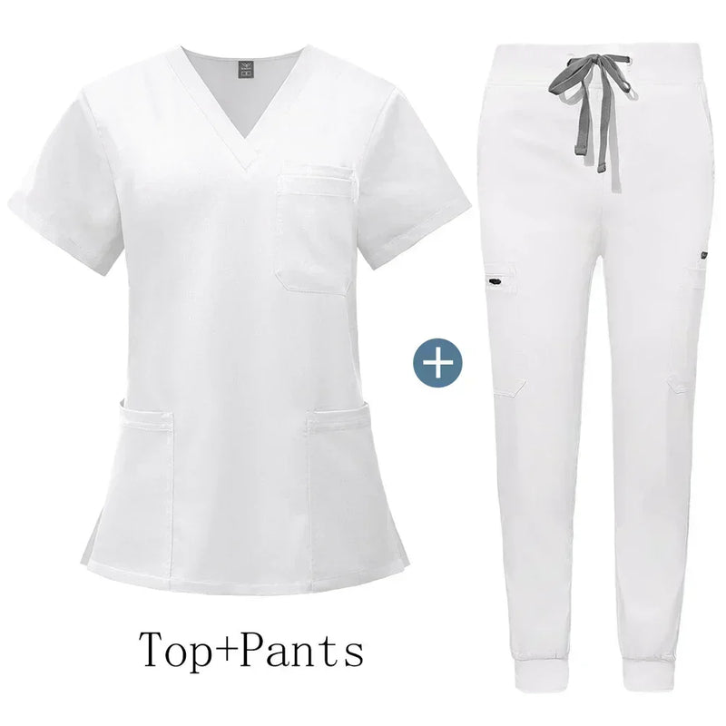 Saviig Men's V-Neck Short Sleeve Scrub Uniform Set for Healthcare Work