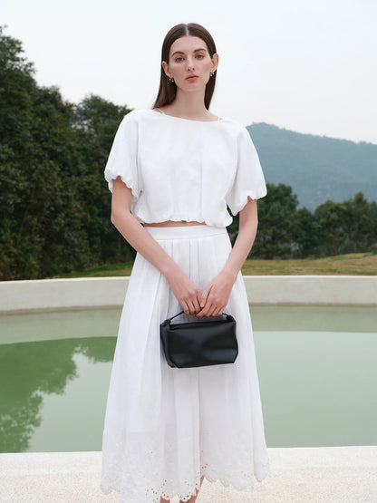 Saviig Linen Lace Casual Set: 2025 SS Minimalist Style All-match Shirt Skirt