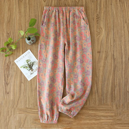Saviig Women's Cotton Pajama Pants with Colored Flower Design