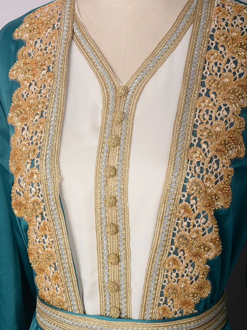 Saviig Moroccan Takchita Kaftan 2-Piece Set for Wedding and Evening Parties