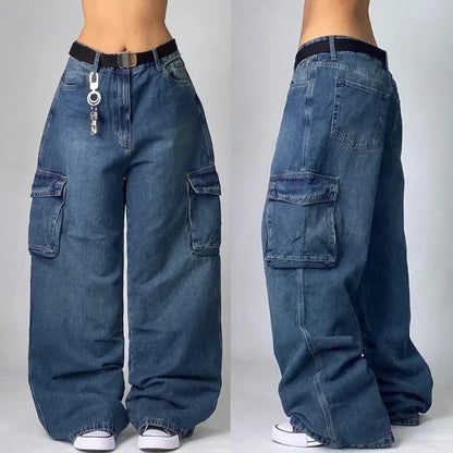 Saviig Multi-pocket Baggy Jeans: Y2K Hip-hop Harajuku High Waist Trouser