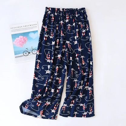 Saviig Summer Viscose Wide Leg Pajama Cropped Pants Plus Size